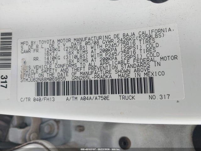 Aukcja sprzedaży 2008 Toyota Tacoma Prerunner V6, vin: 3TMJU62N88M069855, numer aukcji: 45183197