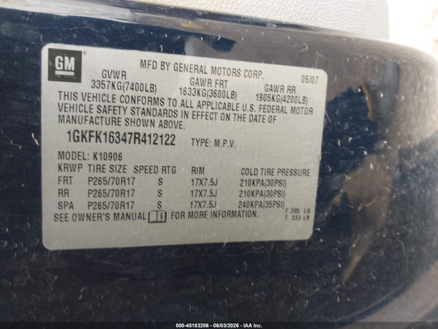 Продаж на аукціоні авто 2007 Gmc Yukon Xl 1500 Sle, vin: 1GKFK16347R412122, номер лоту: 45183206