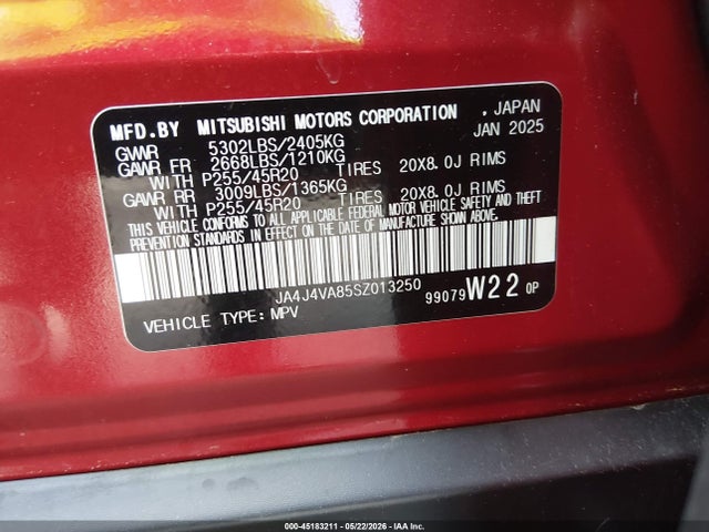 Продаж на аукціоні авто 2025 Mitsubishi Outlander Se 2.5 S-awc/trail Edition S-awc, vin: JA4J4VA85SZ013250, номер лоту: 45183211