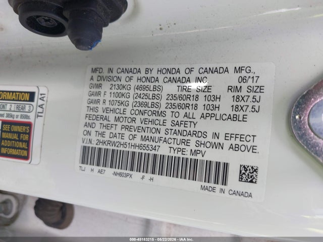 Aukcja sprzedaży 2017 Honda Cr-v Ex, vin: 2HKRW2H51HH655347, numer aukcji: 45183215