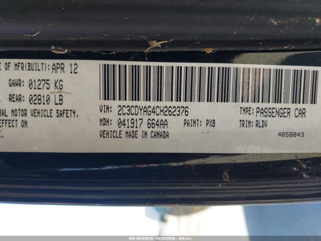 Продажа на аукционе авто 2012 Dodge Challenger Sxt, vin: 2C3CDYAG4CH262376, номер лота: 45183216