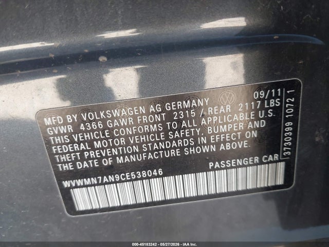 Продаж на аукціоні авто 2012 Volkswagen Cc Sport, vin: WVWMN7AN9CE538046, номер лоту: 45183242