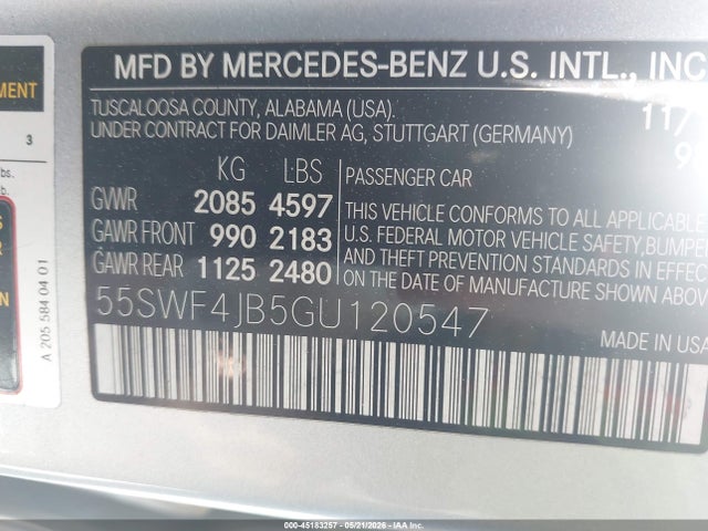 Продаж на аукціоні авто 2016 Mercedes-benz C 300, vin: 55SWF4JB5GU120547, номер лоту: 45183257