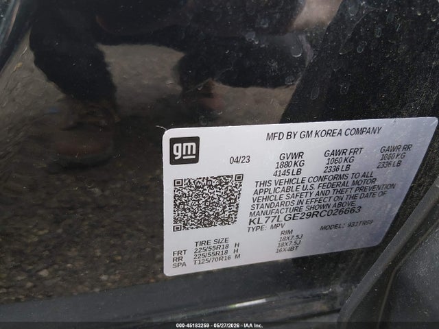 45183259 :رقم المزاد ، KL77LGE29RC026663 vin ، 2024 Chevrolet Trax Fwd 1rs مزاد بيع