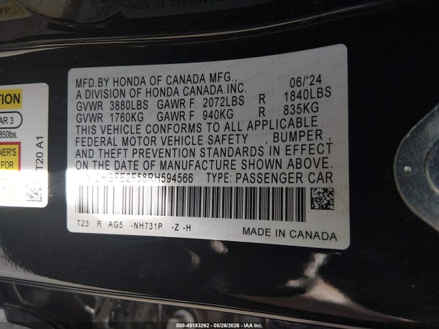 Продаж на аукціоні авто 2024 Honda Civic Sport, vin: 2HGFE2F58RH594566, номер лоту: 45183262