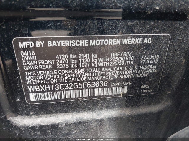 2016 Bmw X1 Xdrive28i მანქანა იყიდება აუქციონზე, vin: WBXHT3C32G5F63636, აუქციონის ნომერი: 45183268