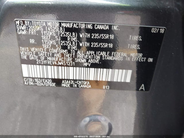 Aukcja sprzedaży 2018 Toyota Rav4 Limited, vin: 2T3YFREV4JW451231, numer aukcji: 45183276