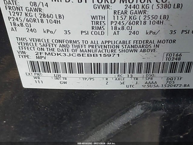 Aukcja sprzedaży 2014 Ford Edge Sel, vin: 2FMDK3JC8EBB15971, numer aukcji: 45183292