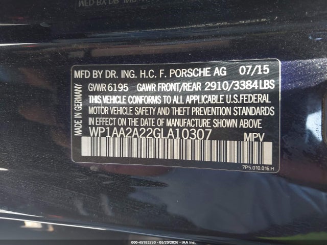 2016 Porsche Cayenne მანქანა იყიდება აუქციონზე, vin: WP1AA2A22GLA10307, აუქციონის ნომერი: 45183290