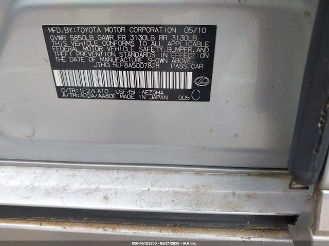 Продаж на аукціоні авто 2010 Lexus Ls 460, vin: JTHCL5EF8A5007828, номер лоту: 45183300