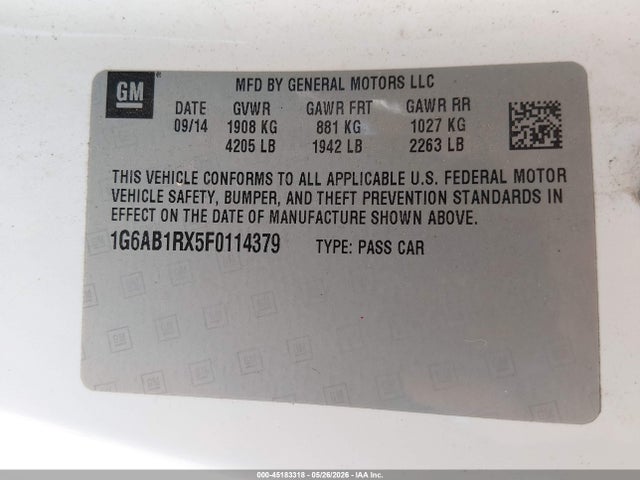 1G6AB1RX5F0114379 Cadillac ATS LUXURY