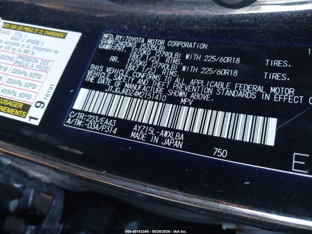 45183346 :رقم المزاد ، JTJGJRDZ4M2151410 vin ، 2021 Lexus Nx 300h مزاد بيع