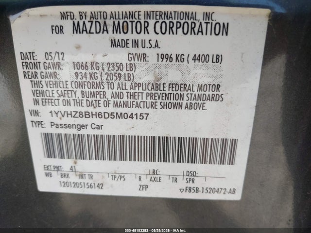 2013 Mazda Mazda6 I Sport მანქანა იყიდება აუქციონზე, vin: 1YVHZ8BH6D5M04157, აუქციონის ნომერი: 45183353