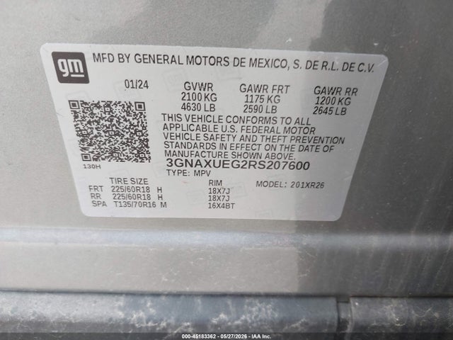 Продаж на аукціоні авто 2024 Chevrolet Equinox Awd Lt, vin: 3GNAXUEG2RS207600, номер лоту: 45183362