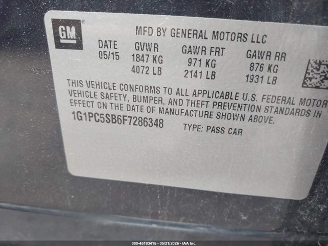 Auction sale of the 2015 Chevrolet Cruze 1lt Auto, vin: 1G1PC5SB6F7286348, lot number: 45183415