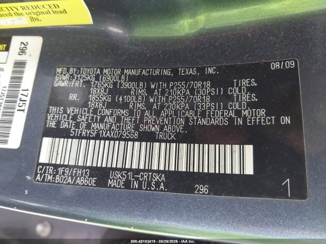 Aukcja sprzedaży 2010 Toyota Tundra Grade 5.7l V8, vin: 5TFRY5F1XAX079568, numer aukcji: 45183419