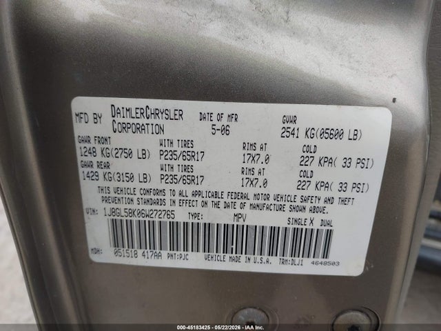 2006 Jeep Liberty Limited Edition მანქანა იყიდება აუქციონზე, vin: 1J8GL58K06W272765, აუქციონის ნომერი: 45183425