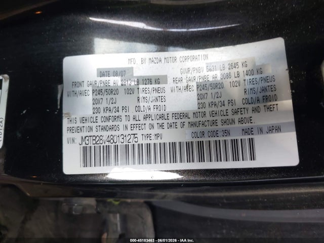 45183463 :رقم المزاد ، JM3TB28V480131275 vin ، 2008 Mazda Cx-9 Grand Touring مزاد بيع