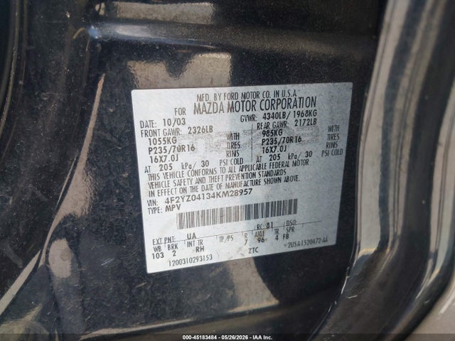 Продаж на аукціоні авто 2004 Mazda Tribute Lx, vin: 4F2YZ04134KM28957, номер лоту: 45183484