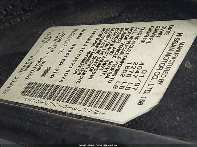 45183506 :رقم المزاد ، 1N4BU31D7VC219078 vin ، 1997 Nissan Altima Gle/gxe/se/xe مزاد بيع