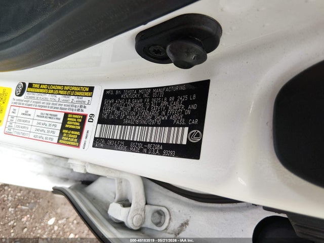 45183519 :رقم المزاد ، 58AGZ1B1XNU129710 vin ، 2022 Lexus Es 350 F Sport مزاد بيع