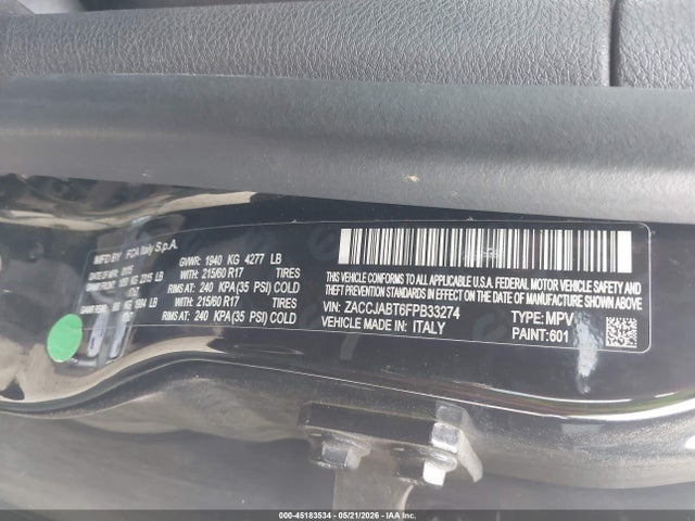 45183534 :رقم المزاد ، ZACCJABT6FPB33274 vin ، 2015 Jeep Renegade Latitude مزاد بيع