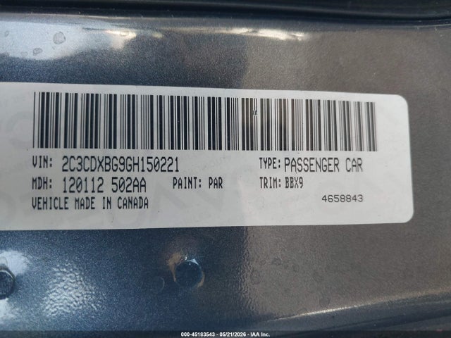 Aukcja sprzedaży 2016 Dodge Charger Se, vin: 2C3CDXBG9GH150221, numer aukcji: 45183543