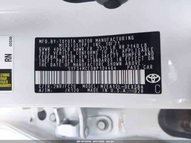 Toyota COROLLA SE 2022 5YFS4MCE0NP104464 Image 9