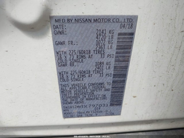Продаж на аукціоні авто 2018 Nissan Rogue Sl, vin: 5N1AT2MV3JC797031, номер лоту: 45183576