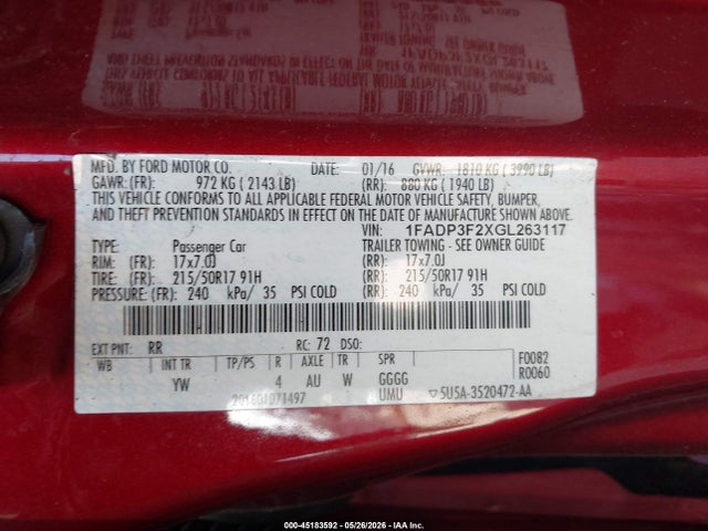 1FADP3F2XGL263117 Ford FOCUS SE
