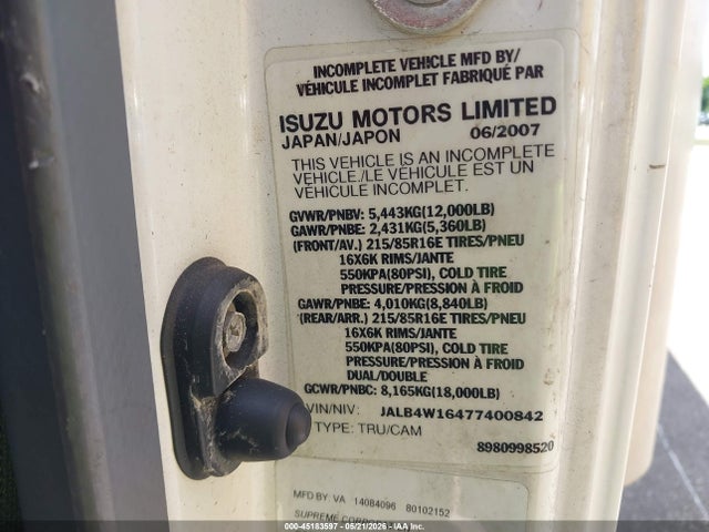 45183597 :رقم المزاد ، JALB4W16477400842 vin ، 2007 Isuzu W3s042 Npr Dsl Reg مزاد بيع
