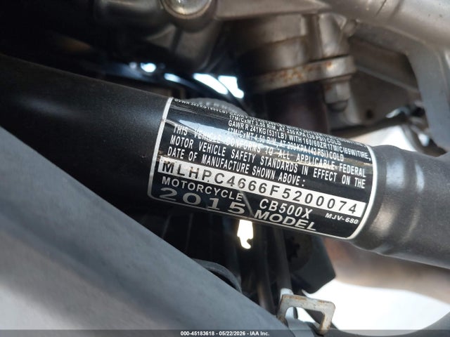 45183618 :رقم المزاد ، MLHPC4666F5200074 vin ، 2015 Honda Cb500 X مزاد بيع