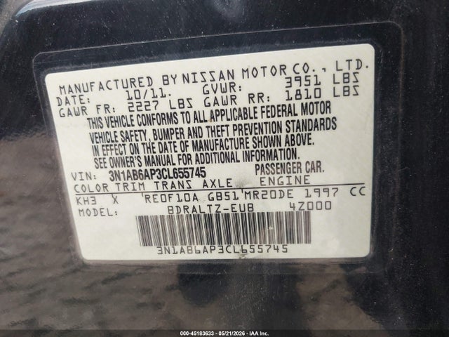 Aukcja sprzedaży 2012 Nissan Sentra 2.0 S, vin: 3N1AB6AP3CL655745, numer aukcji: 45183633