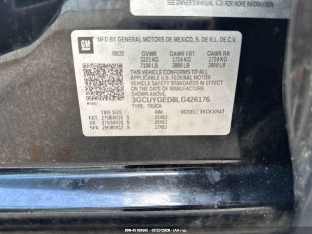 Продажа на аукционе авто 2020 Chevrolet Silverado 1500 4wd  Short Bed Ltz, vin: 3GCUYGED8LG426176, номер лота: 45183660