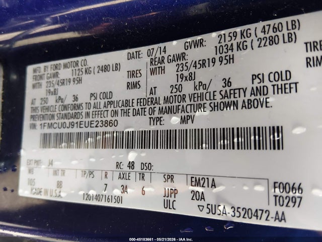 Ford Escape Titanium 2014 1FMCU0J91EUE23860 Image 9