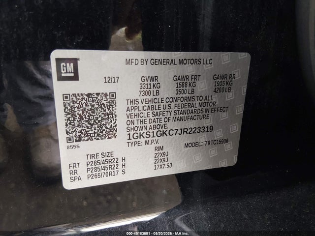 Aukcja sprzedaży 2018 Gmc Yukon Xl Slt, vin: 1GKS1GKC7JR223319, numer aukcji: 45183681