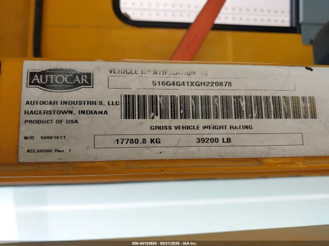 2016 Autocar Llc Xspotter-off მანქანა იყიდება აუქციონზე, vin: 516G4G41XGH220878, აუქციონის ნომერი: 45183688