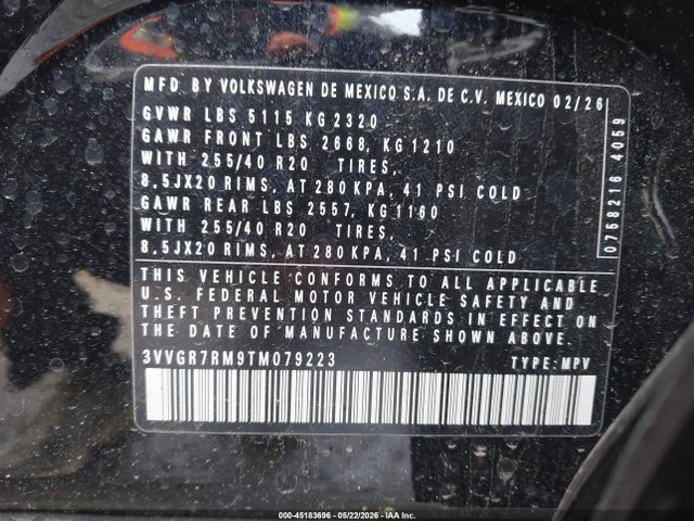 2026 Volkswagen Tiguan Se R-line Black მანქანა იყიდება აუქციონზე, vin: 3VVGR7RM9TM079223, აუქციონის ნომერი: 45183696