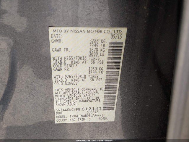 5N1AA0NC3FN612141 Nissan Armada Platinum/sl/sv