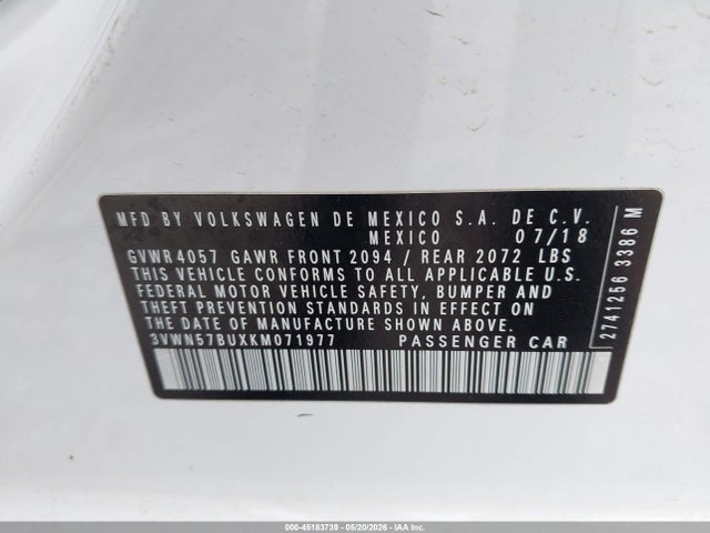 3VWN57BUXKM071977 Volkswagen Jetta 1.4t S
