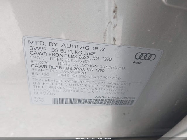 Продажа на аукционе авто 2013 Audi Q5 3.0t Premium Plus, vin: WA1WGAFP0DA097968, номер лота: 45183742