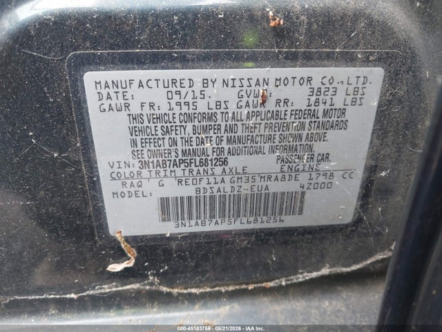 Aukcja sprzedaży 2015 Nissan Sentra Sv, vin: 3N1AB7AP5FL681256, numer aukcji: 45183756