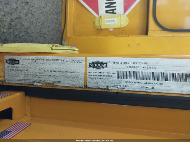 2019 Autocar Llc Xspotter-off მანქანა იყიდება აუქციონზე, vin: 516G4GC10KH230247, აუქციონის ნომერი: 45183758