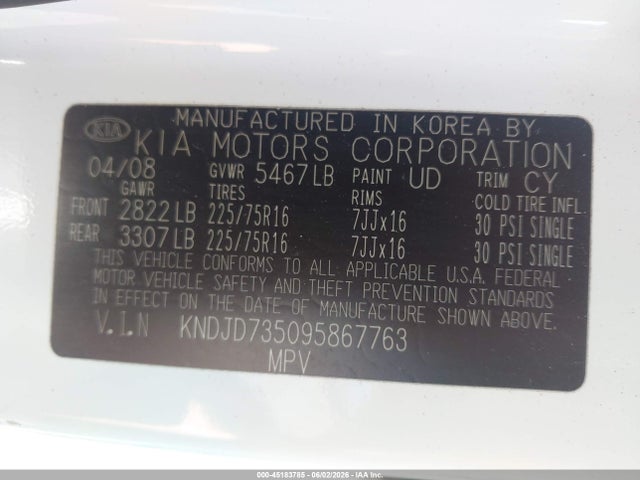 Aukcja sprzedaży 2009 Kia Sorento Lx, vin: KNDJD735095867763, numer aukcji: 45183785