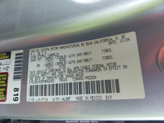 Aukcja sprzedaży 2024 Toyota Tacoma Sr5, vin: 3TMLB5JN3RM082203, numer aukcji: 45183788