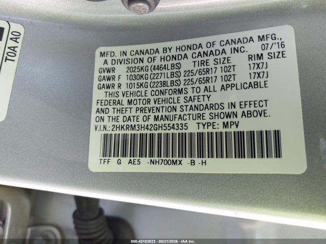 Honda CR-V SE 2016 2HKRM3H42GH554335 Image 9