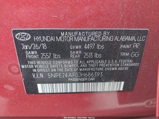 5NPE24AF0JH686393 Hyundai SONATA SE
