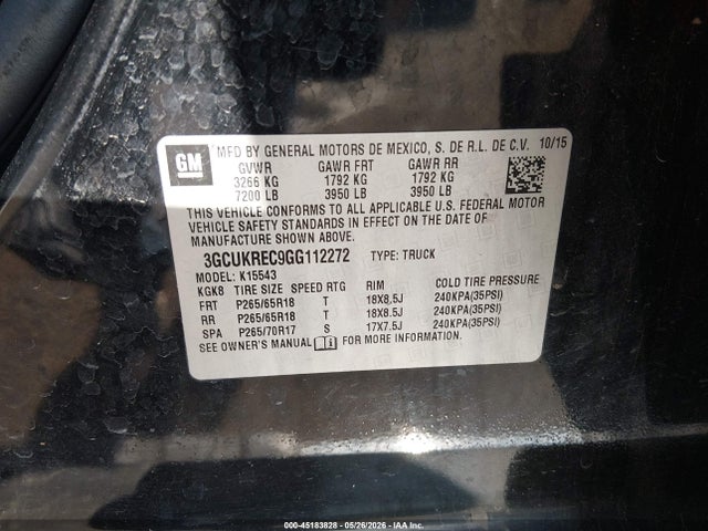 3GCUKREC9GG112272 Chevrolet Silverado 1500 1lt