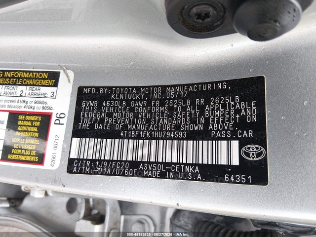 4T1BF1FK1HU794593 Toyota CAMRY LE