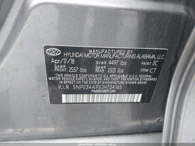 Aukcja sprzedaży 2018 Hyundai Sonata Sport+, vin: 5NPE34AF6JH704165, numer aukcji: 45183841